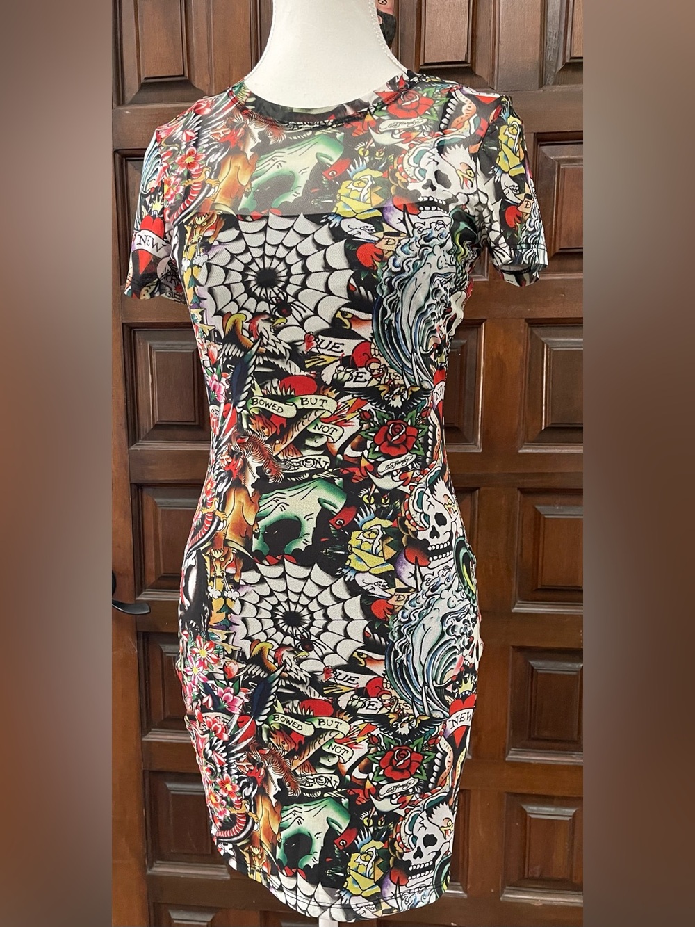 Ed Hardy Tattoo Print Mini Dress Y2K